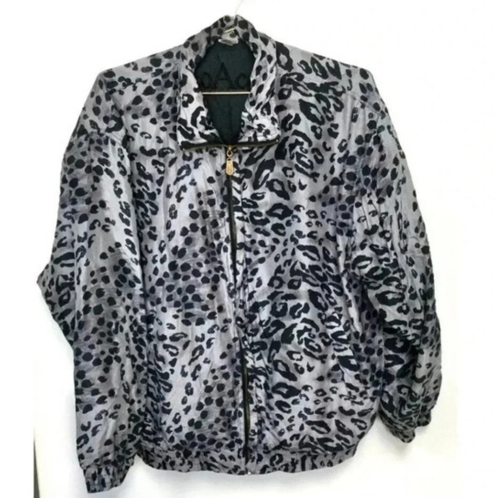 Silk  coAco  Chic Leopard Print Bomber Jacket Oversized L